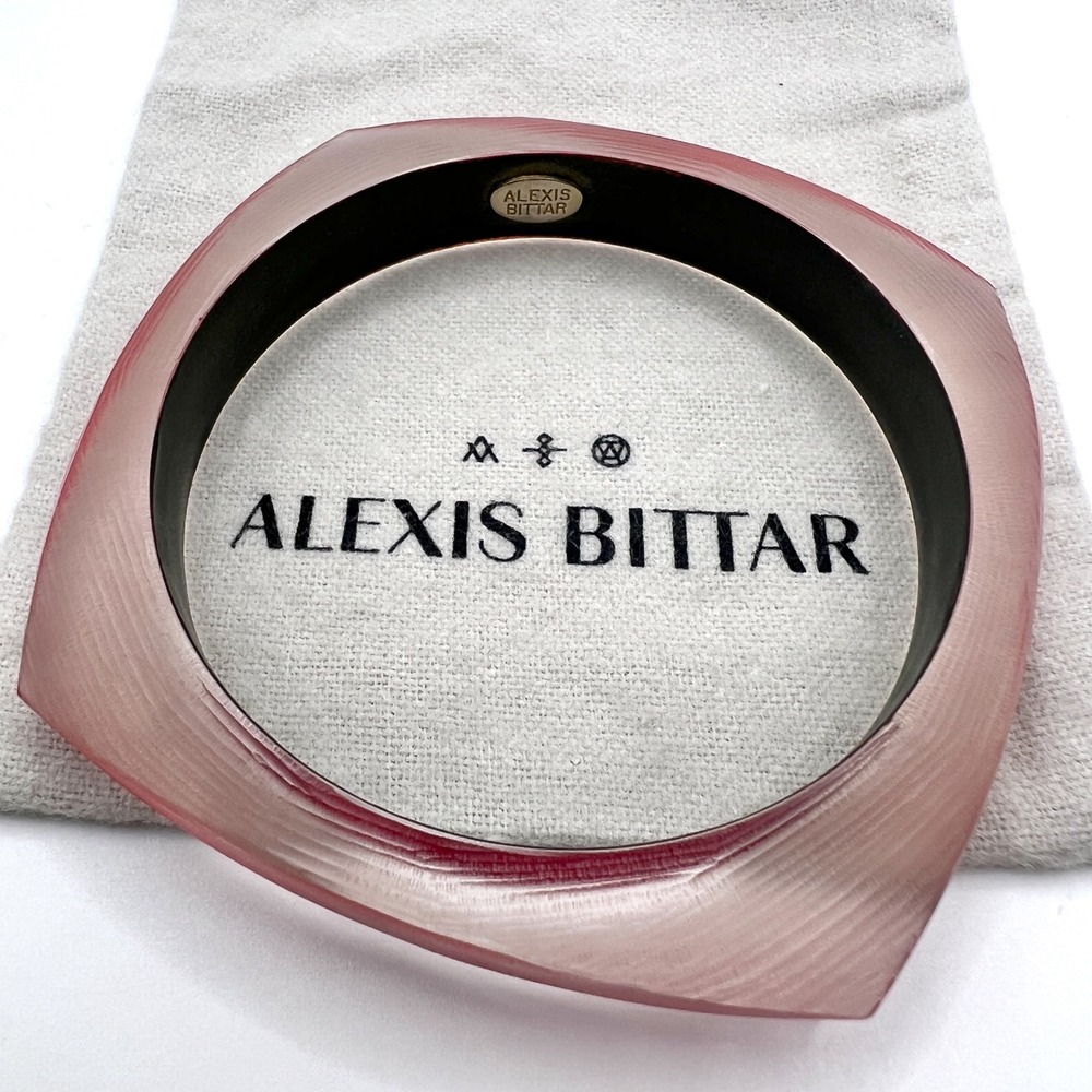 Alexis Bittar Vintage Hand Carved Lucite Bracelet Red Pink Geometric Statement